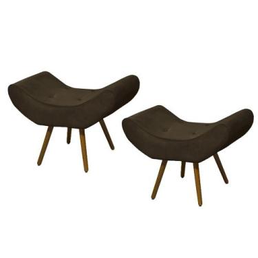 Imagem de Kit 02 Puffs Banqueta Emília Em Suede Liso Marrom - DS Móveis