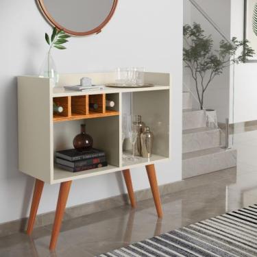 Imagem de Aparador Buffet Pés Retro Com Adega Zeus Cor Off / Freijó - EJ MOVEIS