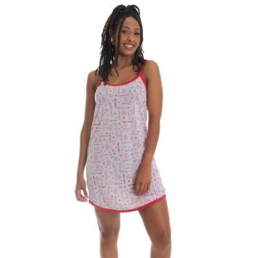 Imagem de Camisola Vermelha Malha Estampada Fristyle Alça Fina Linha Noite, G, V
