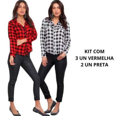 Imagem de 5 Camisas Xadrez Adulta Feminina no Atacado pra Revenda - Fantasias Ca
