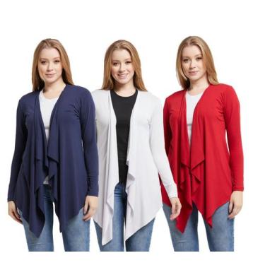 Imagem de Kit 03 cardigans feminino kimono com bico manga longa - Wooks, Azul, B