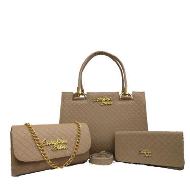 Imagem de Kit Castelo Metalace Bolsa Feminina Grande Carteira e Bolsa Tira Colo 