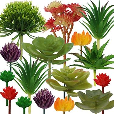 Imagem de PietyPet Plantas suculentas artificiais, 16 peças de suculentas falsas coloridas, mini suculentas artificiais para decoração de casa floral, parede, jardim, escritório (sem vaso)