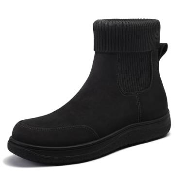 Imagem de Athlefit Botas femininas Chelsea até o tornozelo modernas curtas de inverno largas confortáveis botas de meia elástica, Preto, 36