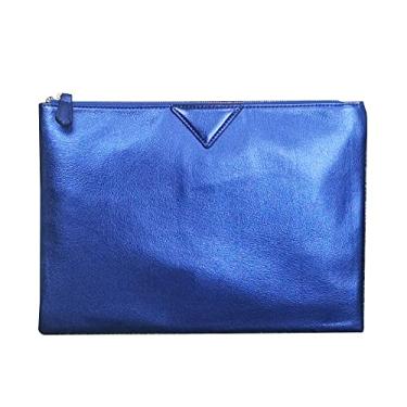 Imagem de NIGEDU Bolsa de mão feminina grande de couro PU grande bolsa de mão brilhante para festa noturna, Azul, Large
