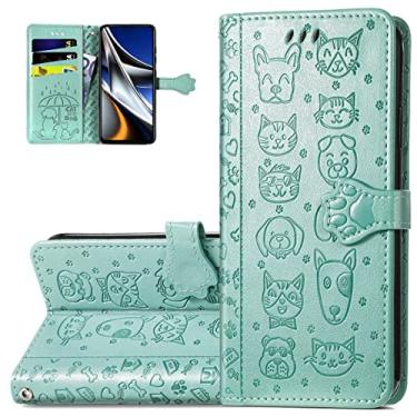 Imagem de Monwutong Capa carteira de celular para Xiaomi Poco X4 Pro 5G, capa de couro PU com desenho fofo de gato e cachorro com fecho magnético e compartimentos para cartões de dinheiro para Xiaomi Poco X4