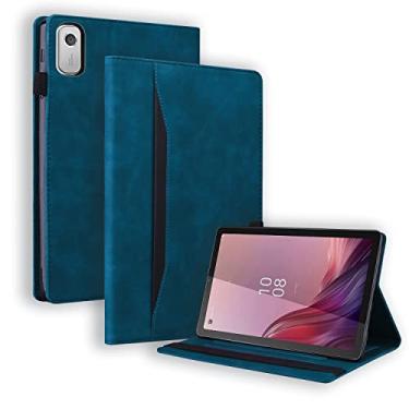 Imagem de Varohix Capa para Tablet Lenovo Tab M9 HD (9 polegadas) TB-310FU Capa Protetora de Couro PU Premium Folio Flip Business Case Capa para Tablet com Bolso para Cartão, Porta-Caneta, Azul Pavão