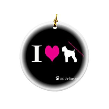 Imagem de Rikki Knight I Love My Black Russian Terrier Dog Design Redondo Porcelana Dupla Face Ornamentos de Natal