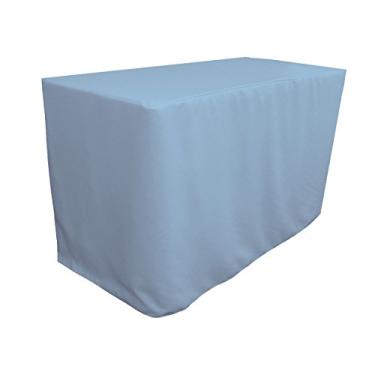 Imagem de LA Linen Toalha de mesa ajustada de popelina de poliéster 122 cm C x 61 cm L x 76 cm A, luz azul