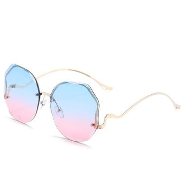 Imagem de HCPIHF Óculos de sol sem aro grandes Vogue Feminino Shades Óculos de sol para decoração Viagem Praia, 794, c5 azul rosa, tamanho único