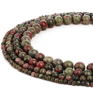 Imagem de RUBYCA Jaspe Unakite Natural/Epidoto Pedras Preciosas Redondas Soltas Joias Fazendo 1 Fio - 4 mm