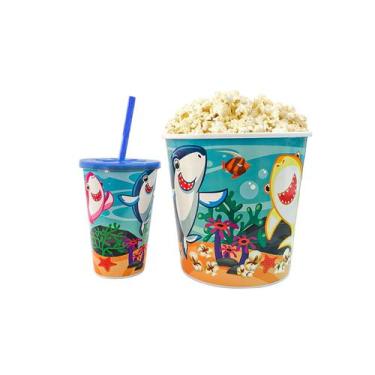 Imagem de Balde De Pipoca Kit Com Copo Desenhos Decorativos Divertido Personaliz