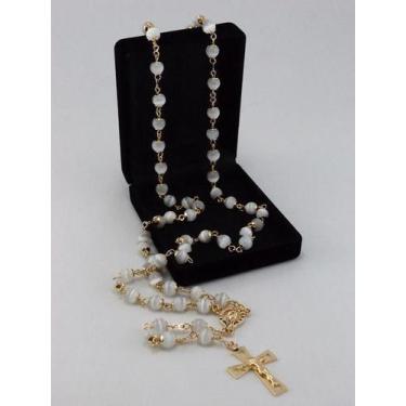 Imagem de Terço olho de gato branco 6mm - folh. ouro - armazem