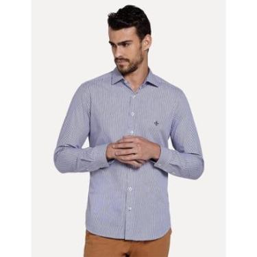 Imagem de Camisa Dudalina Masculina Slim Superfine Cotton Listrada Azul Escuro-Masculino