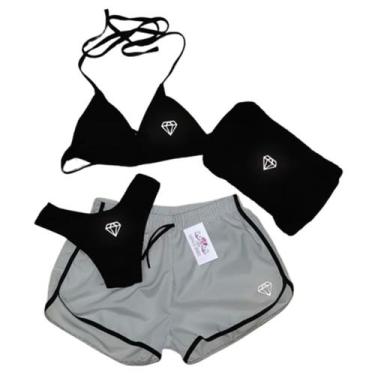 Imagem de Biquíni com bojo + Top + Short Tactel - Gringas Model, Preto, Único 36