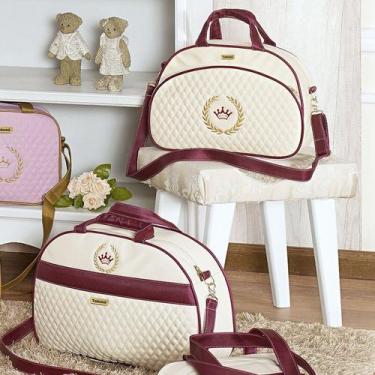 Imagem de Kit Bolsa Maternidade Puppi Coroa Palha e Bordô G e M - Talismã