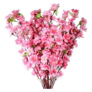 Imagem de kit 10 galhos flores de cerejeiras artificiais pessegueira - La Caza S