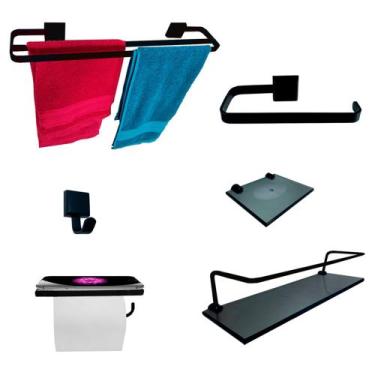 Imagem de Kit Para Banheiro Luxo Premium Preto Vidro Fumê - VSA