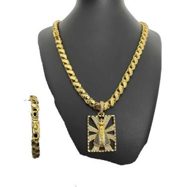 Imagem de Corrente Friso S 8mm + Pulseira + Pingente - Banhado a Ouro - ToJoia18