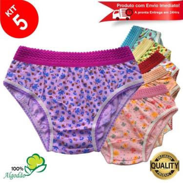 Imagem de Kit 5 Calcinhas Infantil Algodão Cós Elástico Estampada Menina - Looki