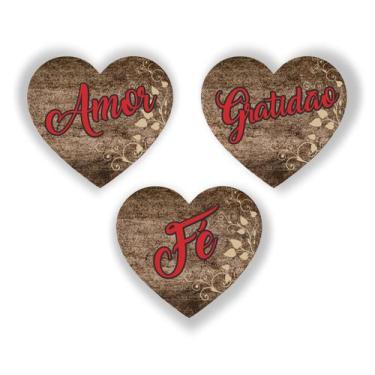 Imagem de Kit 3 Placas Decorativas Fé Amor Gratidão Sala Quarto MDF - Vintage De