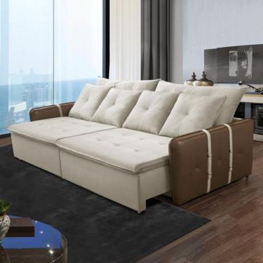 Imagem de Sofá Cama Casal 4 Lugares Retrátil 250 Cm Billows Veludo Bege e Marrom