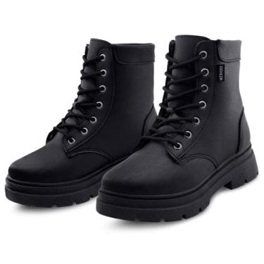 Imagem de Bota Coturno Feminina Tratorada Menina Super Conforto Cano Médio Preta