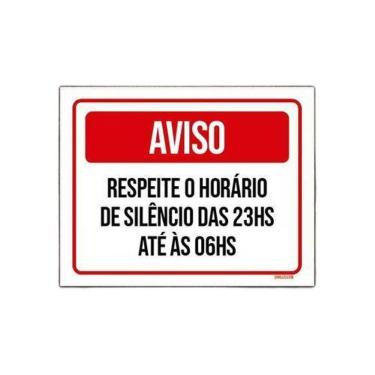 Imagem de Placa Sinalização Aviso Respeite Horário De Silêncio 36X46