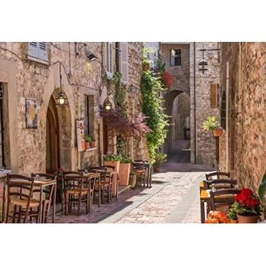 Imagem de Leyiyi Fundo de fotografia italiano 1,5 x 2,4 m de fundo de casamento europeu viagem Downtown Street Caffee prédios vintage luz do sol lua de mel verão formatura férias foto retrato vinil estúdio adereço