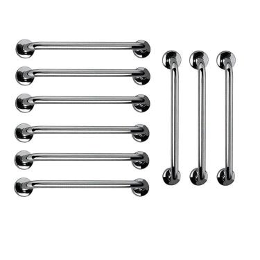 Imagem de Barra de Apoio 60cm Aço Inox Kit 9 Unidades Suporte Idoso Gestante Criança Deficiente Segurança Banheiro  Box Corrimao Acessibilidade Resistente