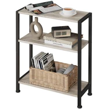 Imagem de Mesa lateral de 3 andares, mesa de canto pequena, mesa lateral de sofá para espaços estreitos, mesa de cabeceira fina, mesa de cabeceira skinny, para sala de estar, quarto, escritório, cinza