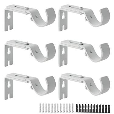 Imagem de AddGrace Suporte de varão de cortina ajustável para varão de cortina de até 2,5 cm, suportes premium resistentes para parede, conjunto de 6 brancos