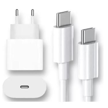 Imagem de Carregador Turbo 25W Compatível iPhone 16, 16 PRO, 16 PRO MAX iPhone 15 PLUS 15 PRO 15 PRO MAX, GALAXY, Todos ANDROID Entrada TIPO-C + Cabo Reforçado USB-C - Fast