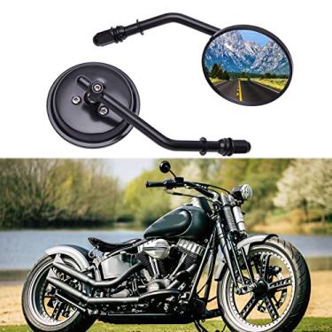 Imagem de Mini espelhos retrovisores redondos pretos para motocicleta compatíveis com Sportster Dyna Softail Road King Street Electra Glide Road Glide 1982-2018 2019 2020