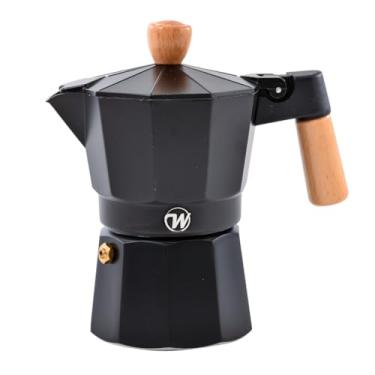 Imagem de Cafeteira Italiana Moka Preta, 3 Xícaras, Alumínio com Alça em Madeira