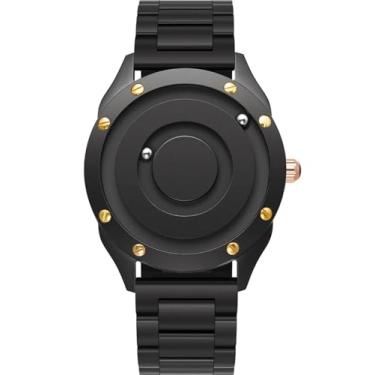 Imagem de EUTOUR Relógios masculinos masculinos de designer, à prova d'água, analógico, quartzo, relógio magnético, de aço inoxidável, moderno, grande, para homens, Aço dourado preto, Moderno, minimalista