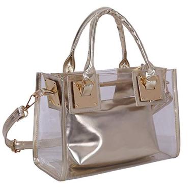 Imagem de Rullar Bolsa de mão transparente com 2 peças, bolsa de ombro e alça superior feminina, pequena bolsa transparente, Dourado, One Size
