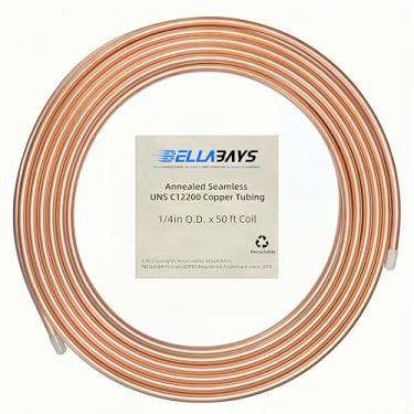 Imagem de BELLA BAYS Tubo de cobre 1/10.2 cm OD x 0.5 cm ID x 50Ft, 99,9% C12200 ASTM B280 Refrigeration ACR Tubing Seamless Soft Coil Round T2 Tubo de cobre puro para sistema HVAC, geladeiras, indústria, faça