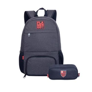 Imagem de Kit Mochila Esportiva De Costas Flamengo Estojo Duplo Escolar, Preto