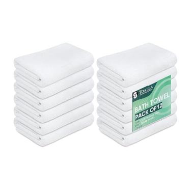 Imagem de TOALLA Pacote com 12 toalhas de banho brancas a granel 50 x 100 cm -100% algodão econômico toalhas de banho baratas para uso comercial, academia, salão, spa e cabelo - toalhas de banho leves de