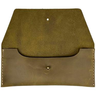 Imagem de Thot Ra Carteira de couro para envelope de dinheiro, bolsa de dinheiro reutilizável, porta-dinheiro de couro com um suporte de compartimento, feita à mão, couro de flor integral vintage, Verde musgo,