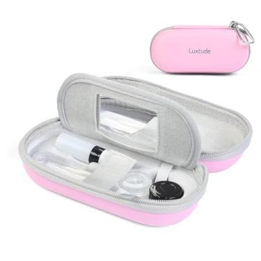 Imagem de Luxtude Estojo para lentes de contato, 2 em 1 bonito estojo para lentes de contato e óculos, espelho embutido, pinças e frasco de solução para lentes de contato, estojo rígido de camada dupla para