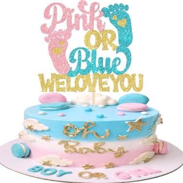 Imagem de Rsstarxi 1 Pack Gender Reveal theme Cake Topper Glitter We Love You Pink or Blue Cake Pick Boy Or Girl Cake Decorations for Gender Reveal theme Baby Shower Birthday Party Supplies