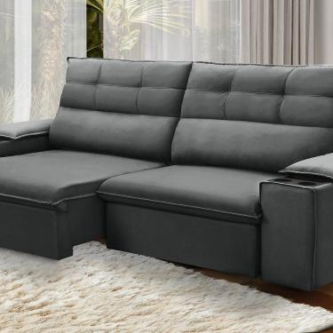 Imagem de Sofá Retrátil e Reclinável Vannes 245cm com Porta Copos e Objetos Grafite