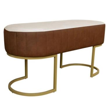 Imagem de Banco Recamier Estofado Luana Base Gold Veludo Bege/Pu Caramelo - Mont