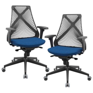 Imagem de Kit 02 Cadeiras De Escritório Giratória Presidente Unix P03 Tela Cinza Crepe Azul - Lyam Decor