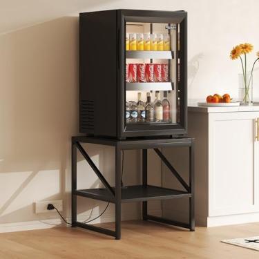 Imagem de Mesa de canto com estação de carregamento, mesa lateral quadrada de 50 cm com portas USB e tomadas, mini suporte de geladeira com prateleira de armazenamento de 2 níveis ajustável, mesa de cabeceira