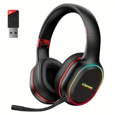 Imagem de Headset Gamer sem fio de 2,4 GHz Bluetooth - Switch, PC, PS5, PS4, microfone, cancelamento de ruído, luz LED, Ultra-baixa latência, 30h de tempo de reprodução-Preto/Vermelho