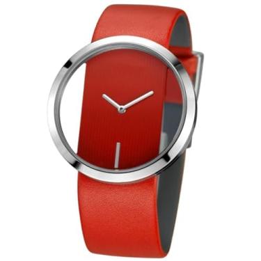 Imagem de Relógio Feminino Transparente "Invisible" com Pulseira de Couro Vermelha e Movimento a Quartzo – Estilo Minimalista e Elegante – Acompanha Caixa Premium