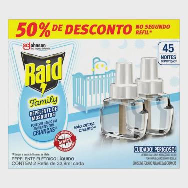 Imagem de Refil repelente eletrico raid family 45 noites com 2 unidades 32,9ML cada